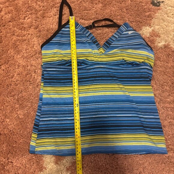Nike Women Swimwear M/10 Blue Green Striped Tankini Cropped Swoosh Logo V Neck - Picture 6 of 6